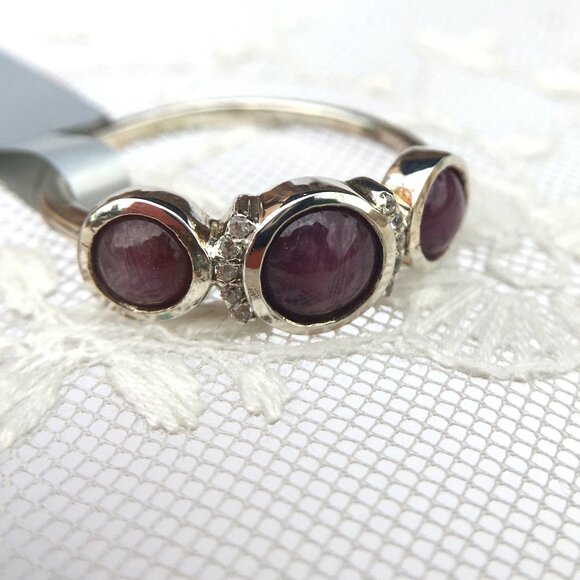 Natural Star Ruby .925 Ring Genuine Gems Sterling Silver Trilogy - Picture 9 of 9